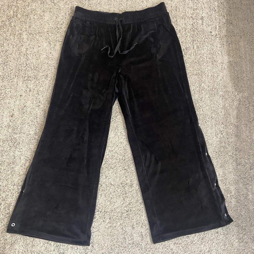 Victoria Secret Women's XL Velvet Lounge Pants Diamalete Black Wide Leg Snap
